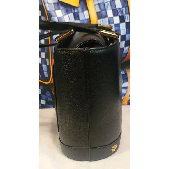 MCM - Classic Black Logo Saffiano Leather Bucket Bag - Picture 3 of 11